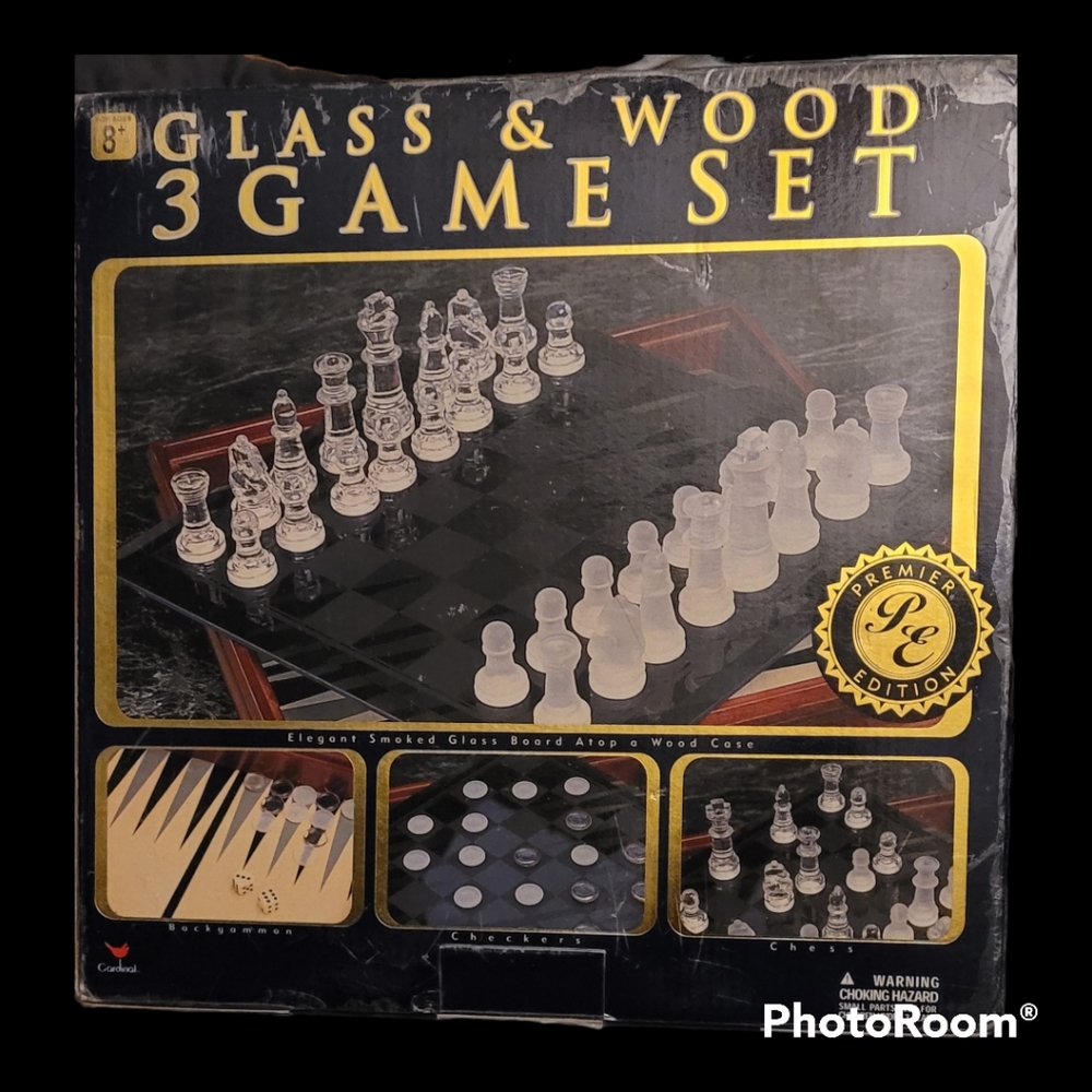 Vintage Cardinal Glass and Wood 3 Game Set